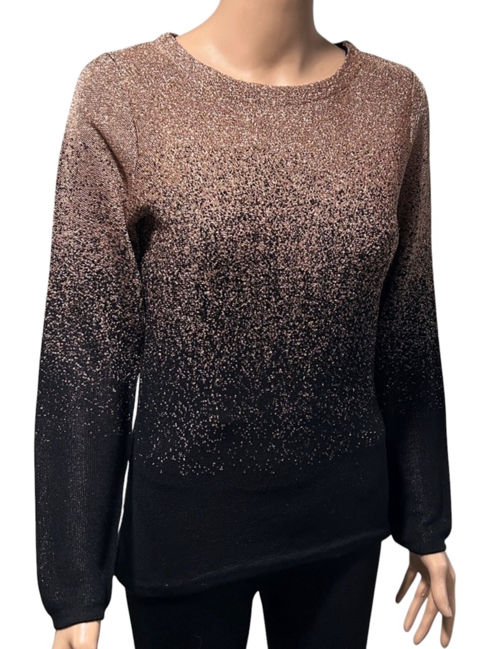 NY Collection Brown and Black Long Sleeve Top